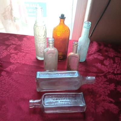 ANTIQUE BOTTLES MOST WITH RAISED LETTERING
