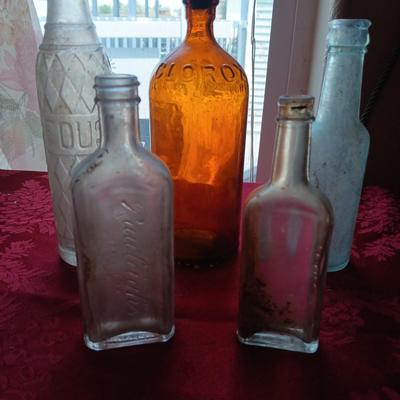 ANTIQUE BOTTLES MOST WITH RAISED LETTERING