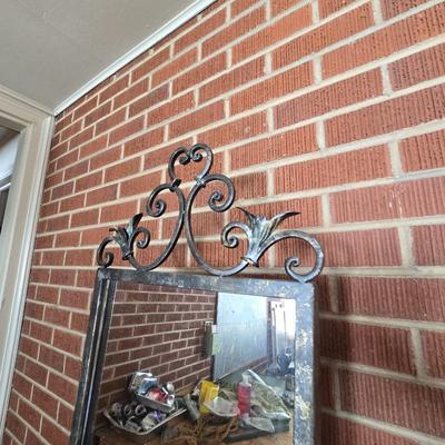 Vintage Full-Length Floor Mirror with Ornate Wrought Iron Frame