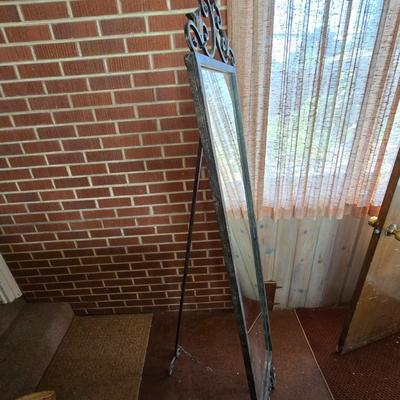 Vintage Full-Length Floor Mirror with Ornate Wrought Iron Frame