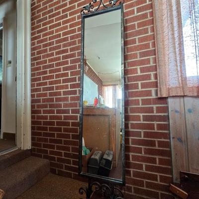 Vintage Full-Length Floor Mirror with Ornate Wrought Iron Frame