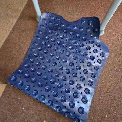 Adjustable Shower Chair with Backrest + Blue Non-Slip Bath Mat
