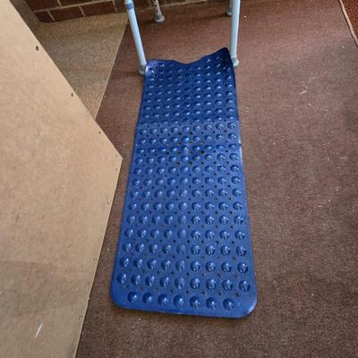 Adjustable Shower Chair with Backrest + Blue Non-Slip Bath Mat