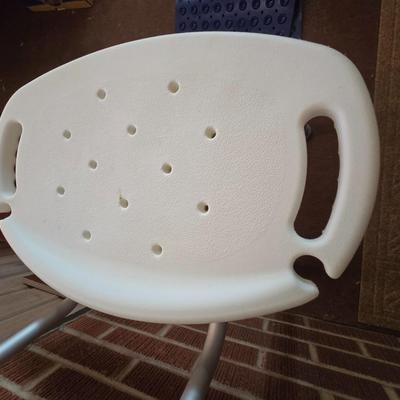Adjustable Shower Chair with Backrest + Blue Non-Slip Bath Mat