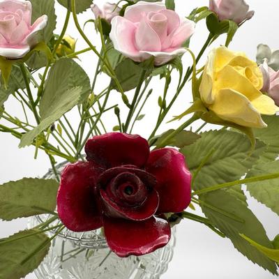 Aynsley Porcelain Roses in Royal Brierley Crystal Bowl