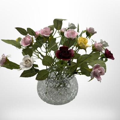 Aynsley Porcelain Roses in Royal Brierley Crystal Bowl