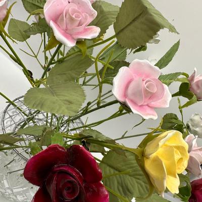 Aynsley Porcelain Roses in Royal Brierley Crystal Bowl
