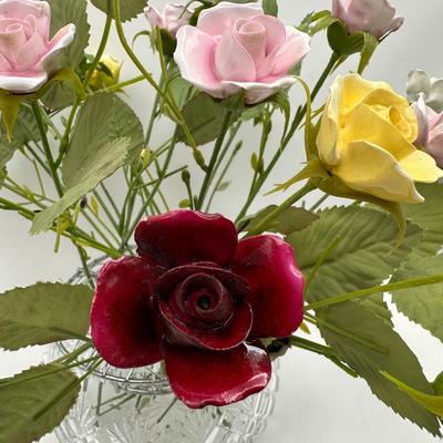 Aynsley Porcelain Roses in Royal Brierley Crystal Bowl