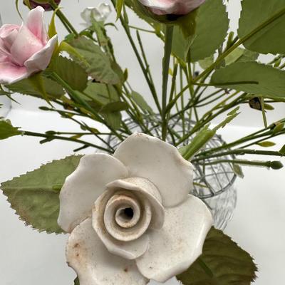 Aynsley Porcelain Roses in Royal Brierley Crystal Bowl