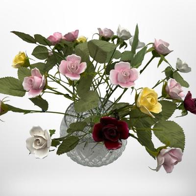 Aynsley Porcelain Roses in Royal Brierley Crystal Bowl