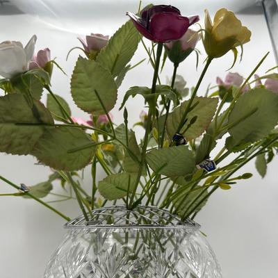 Aynsley Porcelain Roses in Royal Brierley Crystal Bowl