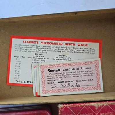 Starrett Micrometer Depth Gage Set with Case & Paperwork