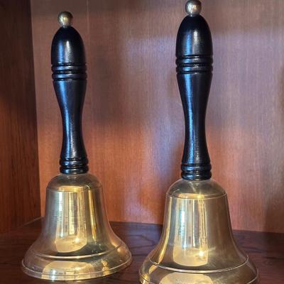 Pair of Brass Hand Bells with Wooden Handles
