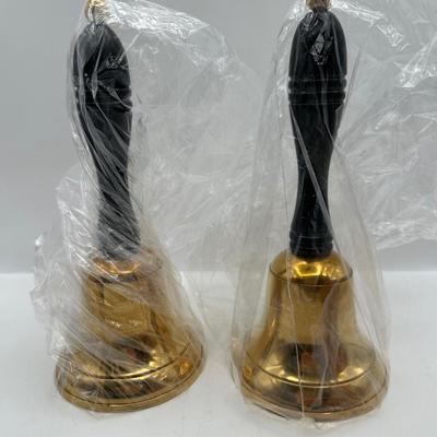 Pair of Brass Hand Bells with Wooden Handles