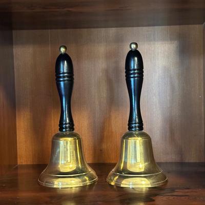 Pair of Brass Hand Bells with Wooden Handles