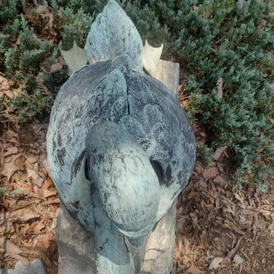Cast Metal Swan Garden Decor with Beautiful Patina