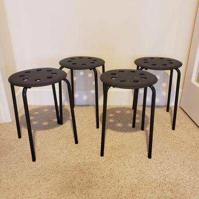Four IKEA Black Plastic/Metal Stools (D-KD)