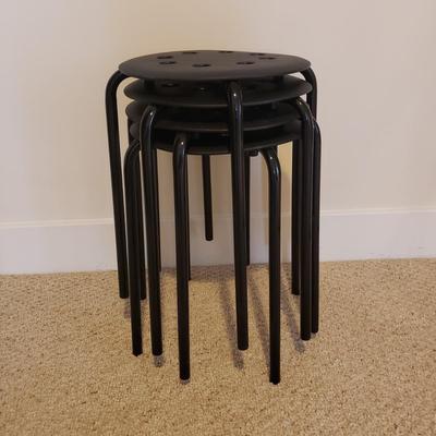 Four IKEA Black Plastic/Metal Stools (D-KD)