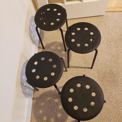 Four IKEA Black Plastic/Metal Stools (D-KD)