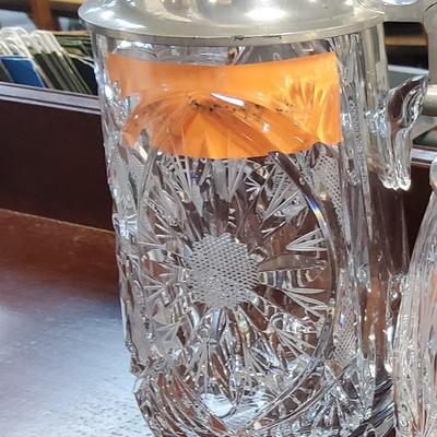 Sale Photo Thumbnail #63: Pair of cut crystal steins with pewter lids. Available for inspection during regular business hours, ask for Kelly or Anne