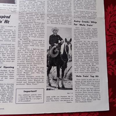 2 GENE AUTRY MULE TRAIN PUBLICATIONS AND 14 X 11 PROMO PHOTOS