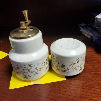 Sale Photo Thumbnail #47: 2pc vintage Lenox set, salt shaker and pepper min the "merriment" pattern. Available for inspection during regular business hours ask for Kelly or Anne