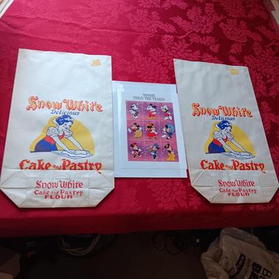 VINTAGE GLOW IN THE DARK SNOW WHITE CAK-PASTRY BAGS AND MICKEY MOUSE POSTAGE STAMPS