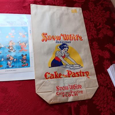VINTAGE GLOW IN THE DARK SNOW WHITE CAK-PASTRY BAGS AND MICKEY MOUSE POSTAGE STAMPS