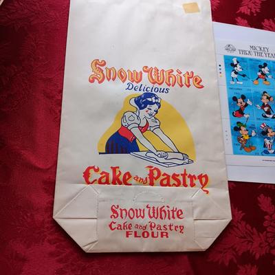 VINTAGE GLOW IN THE DARK SNOW WHITE CAK-PASTRY BAGS AND MICKEY MOUSE POSTAGE STAMPS