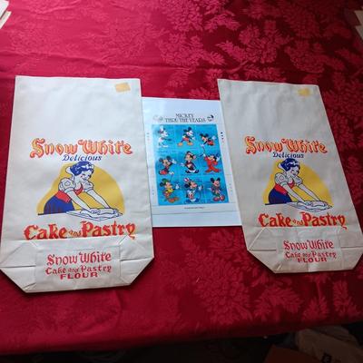 VINTAGE GLOW IN THE DARK SNOW WHITE CAK-PASTRY BAGS AND MICKEY MOUSE POSTAGE STAMPS