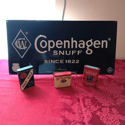 TIN TOBACCO CONTAINERS AND TIN SIGN