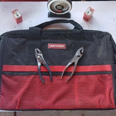 Craftsman 13-Inch Large Mouth Tool Bag -Magnetic protractor, pliers and Craftsman molding cutters