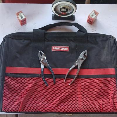 Craftsman 13-Inch Large Mouth Tool Bag -Magnetic protractor, pliers and Craftsman molding cutters