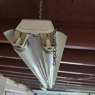 Pair of Hanging Fluorescent Shop Lights – Dual Tube Fixtures