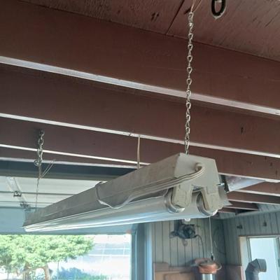Pair of Hanging Fluorescent Shop Lights – Dual Tube Fixtures