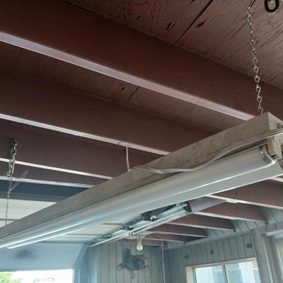 Pair of Hanging Fluorescent Shop Lights – Dual Tube Fixtures