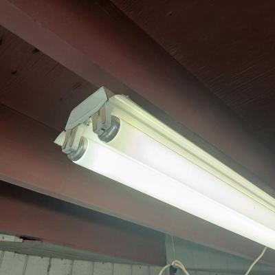 Pair of Hanging Fluorescent Shop Lights – Dual Tube Fixtures