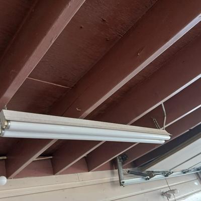 Pair of Hanging Fluorescent Shop Lights – Dual Tube Fixtures