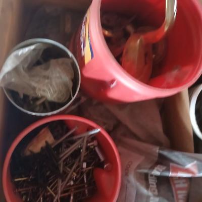 Two drawers full of assorted home hardware - nails - screws - mixed hardware