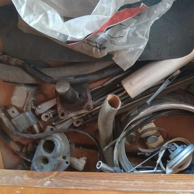 Drawers full of unknown car parts, wiring, exhaust, tubing, vintage speedometers and MUCH more
