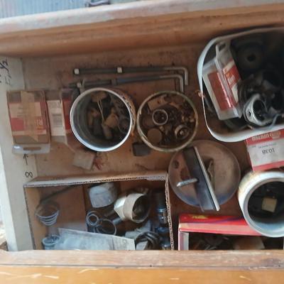 Drawers full of unknown car parts, wiring, exhaust, tubing, vintage speedometers and MUCH more