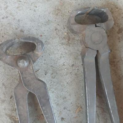 Pair of Vintage Farrier or Blacksmith Tongs and a brush
