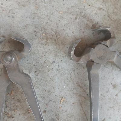 Pair of Vintage Farrier or Blacksmith Tongs and a brush
