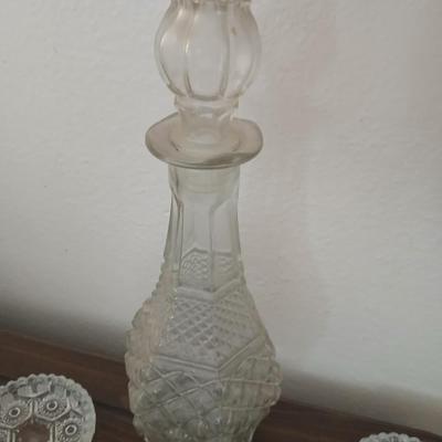 Pressed Glass Lot – Decanter, Dishes & Trinket Trays