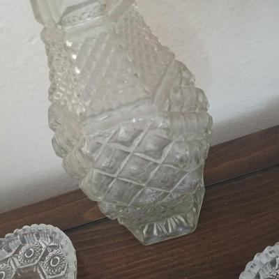 Pressed Glass Lot – Decanter, Dishes & Trinket Trays