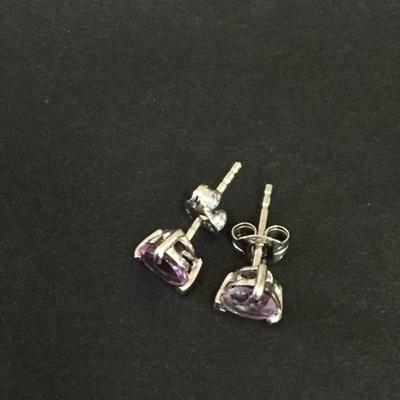 Beautiful Violet 925 silver crystal heart stud earrings really cute