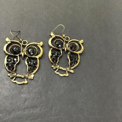 Gold tone, owl fashion earrings