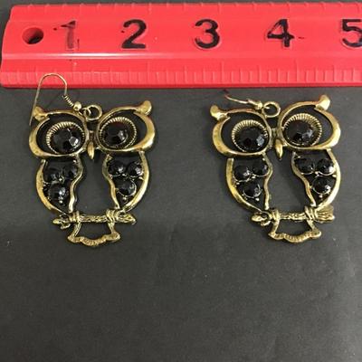 Gold tone, owl fashion earrings