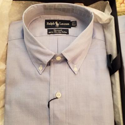 2 Ralph Lauren Polo Blue Button Yarmouth 100% two ply CottonShirts 15 1/2 33