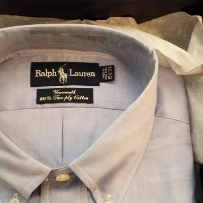 2 Ralph Lauren Polo Blue Button Yarmouth 100% two ply CottonShirts 15 1/2 33